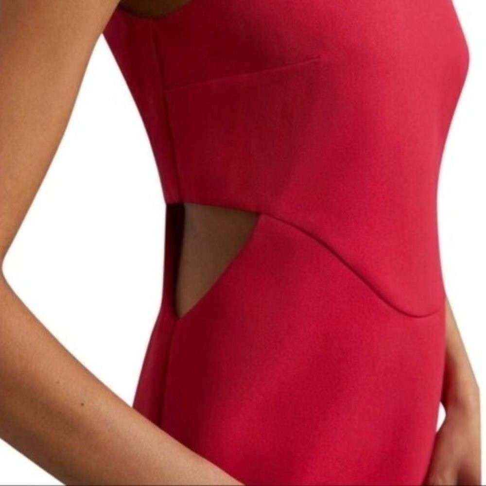 Anthropologie Red Sleeveless Side Cut Out Mini Shift Dress Round Neck Zip Back - Picture 4 of 13